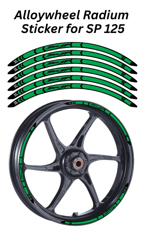 Alloy Wheel Radium Sticker Compatible with Shine SP 125 | Made in Premium Radium with FPF (Fade Protection Film), Waterproof, Precut Sticker, Pack Of 12
